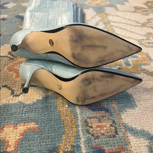 Zara blue leather croc pointed heel boot size 6 - Picture 5 of 11